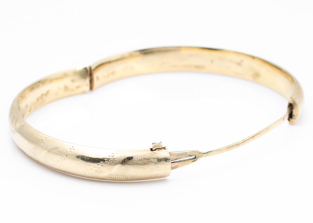 14K Yellow Gold Engraved Bangle Bracelet