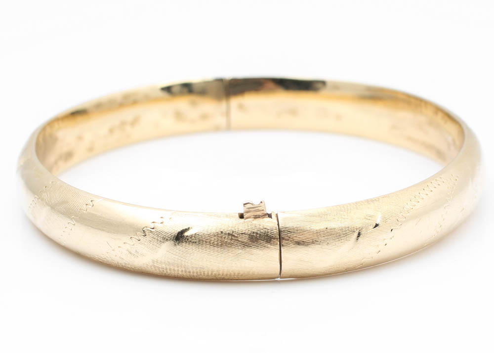 14K Yellow Gold Engraved Bangle Bracelet
