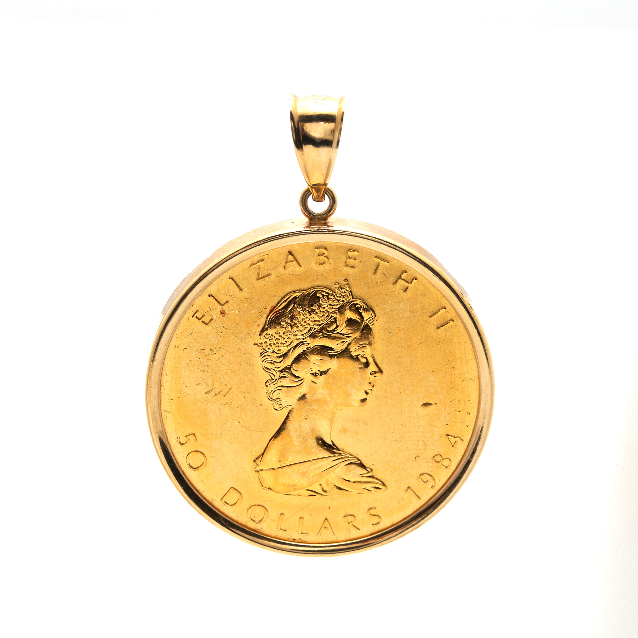 14K Yellow Gold 1984 Gold Canadian Maple Leaf 999 Gold Coin Pendant