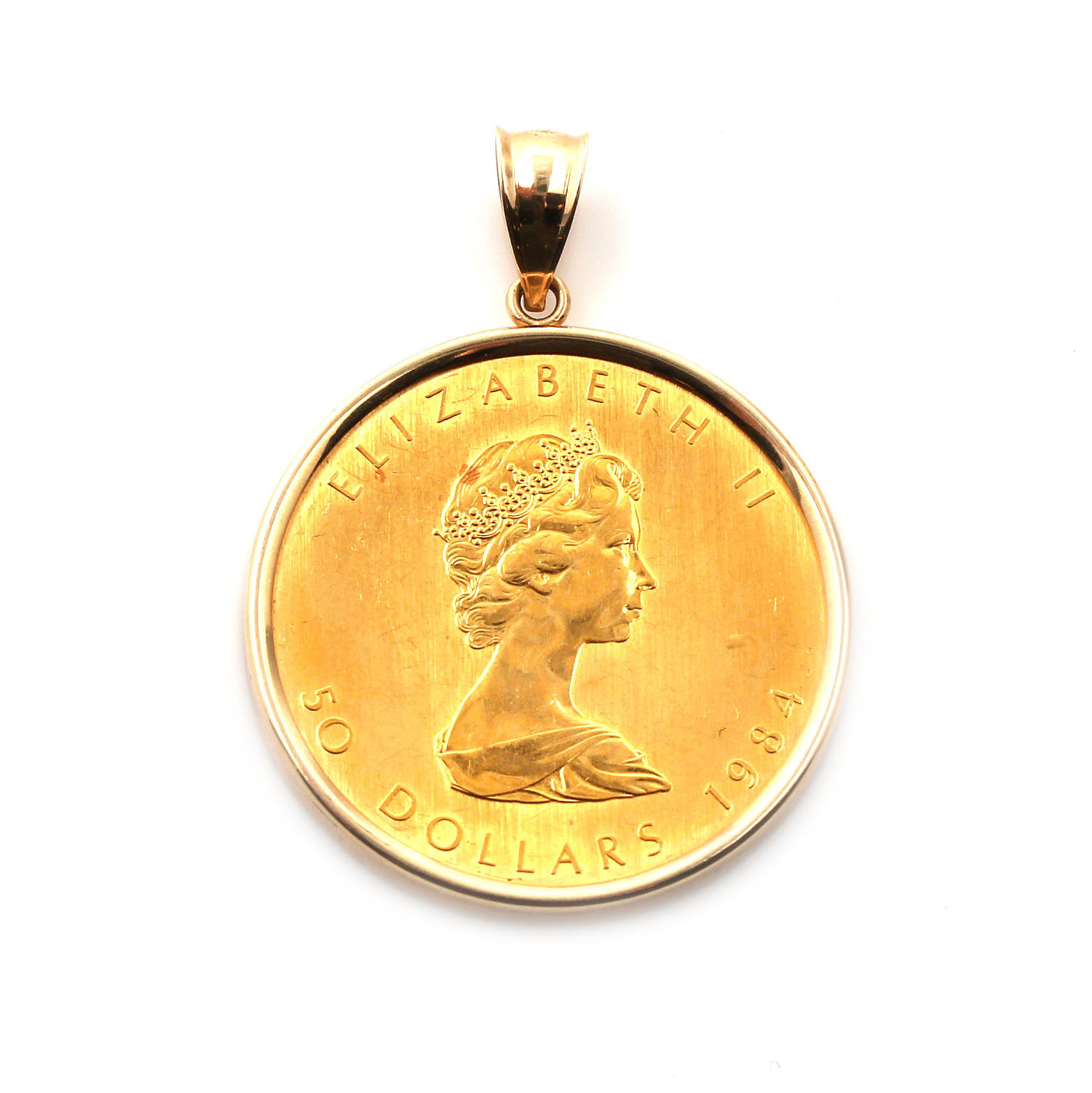 14K Yellow Gold 1984 Gold Canadian Maple Leaf 999 Gold Coin Pendant