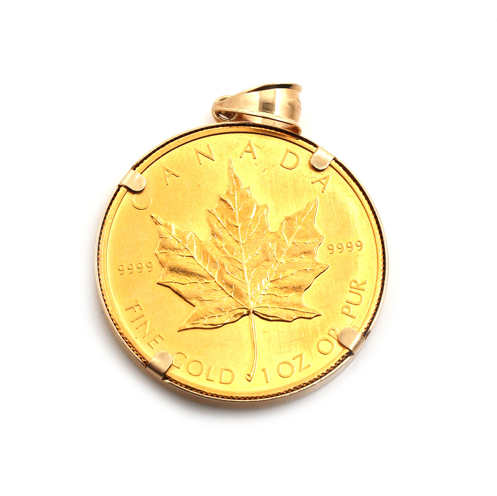 14K Yellow Gold 1984 Gold Canadian Maple Leaf 999 Gold Coin Pendant