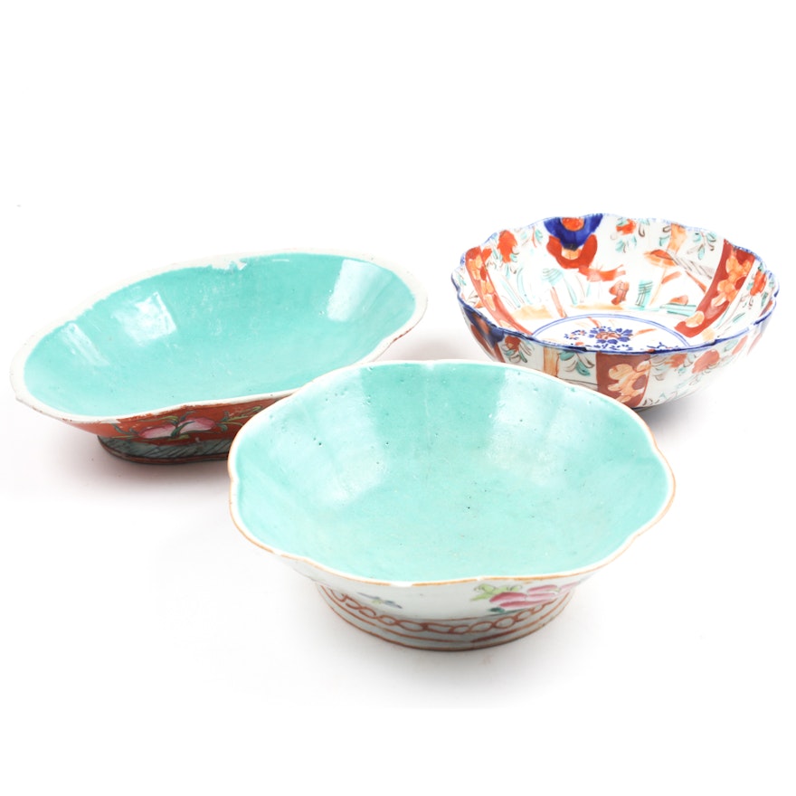 Antique Japanese Hand-Painted Ceramic Bowls