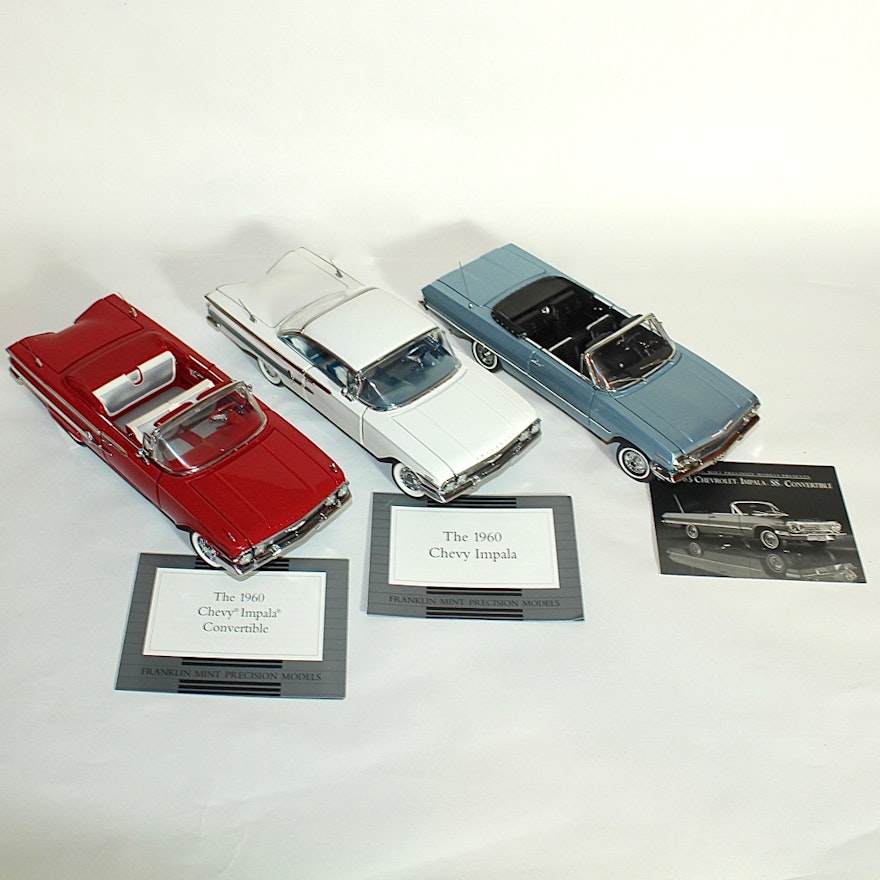 Three 1960s Chevy Impala Die Cast Models by Franklin Mint