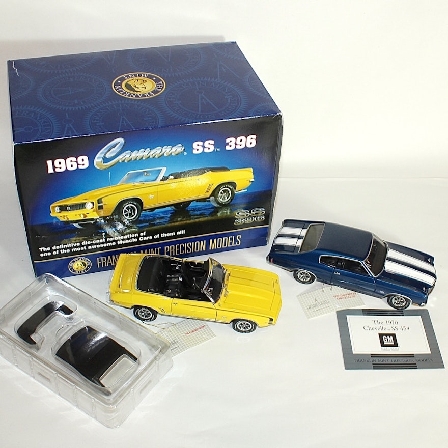 Franklin Mint 1969 Chevy Camaro SS and 1970 Chevelle SS Die Cast Replicas