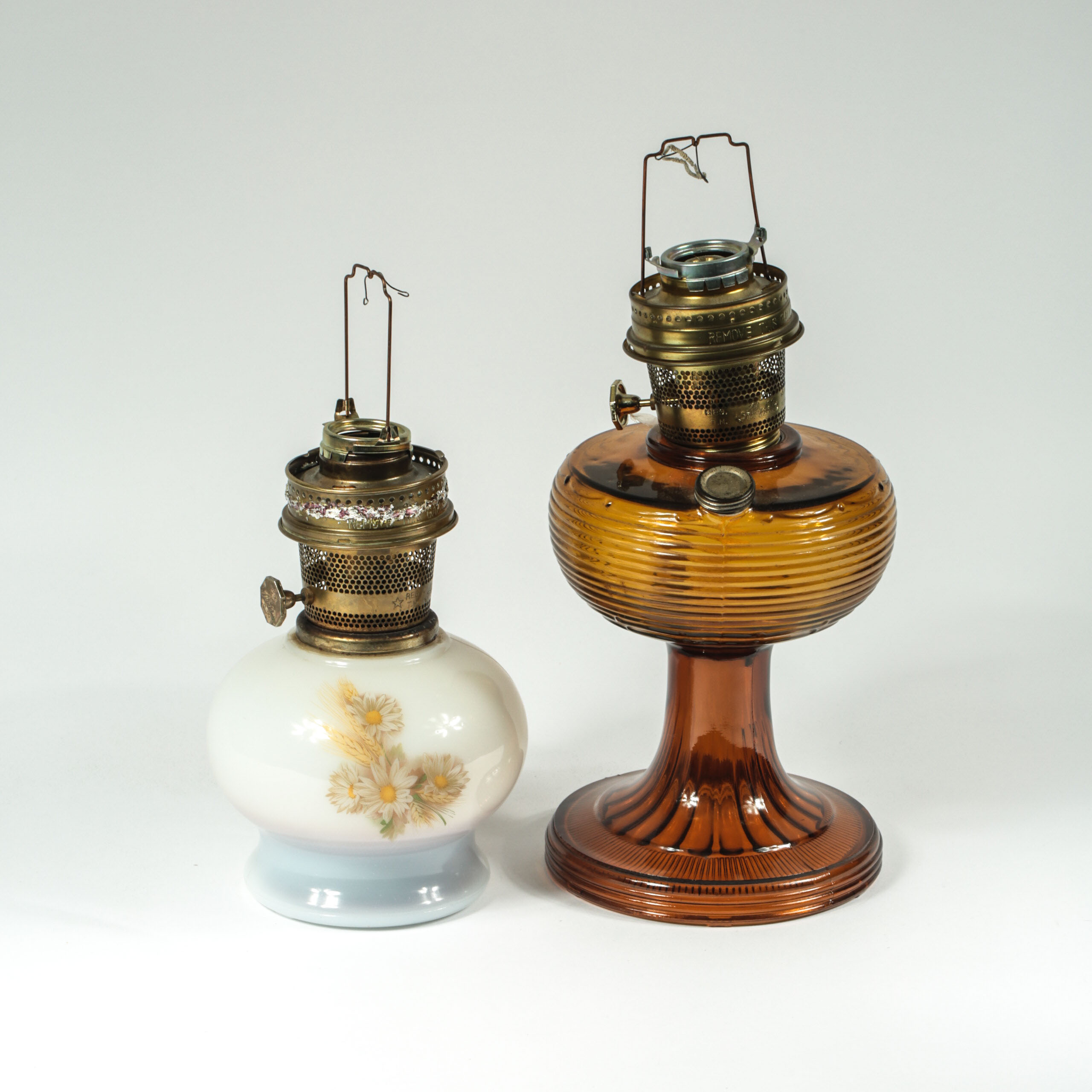 Pair of Vintage Glass Oil Lamps