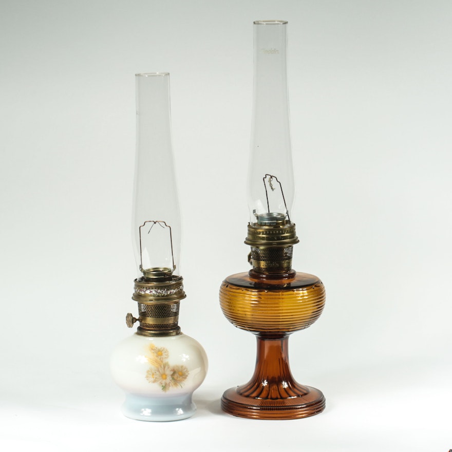 Pair of Vintage Glass Oil Lamps