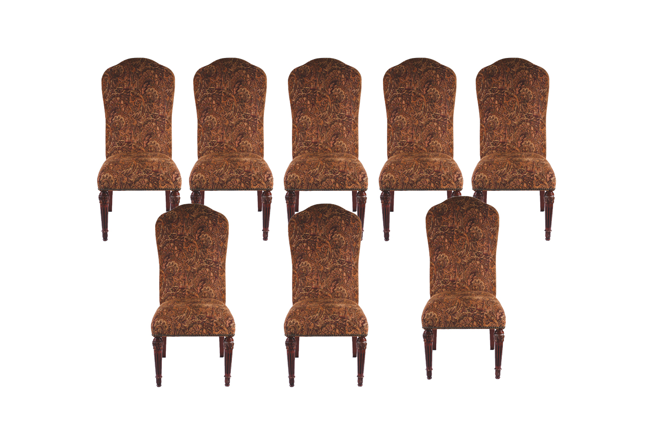 Set of Eight Paisley Pattern Upholstered Dining Chairs