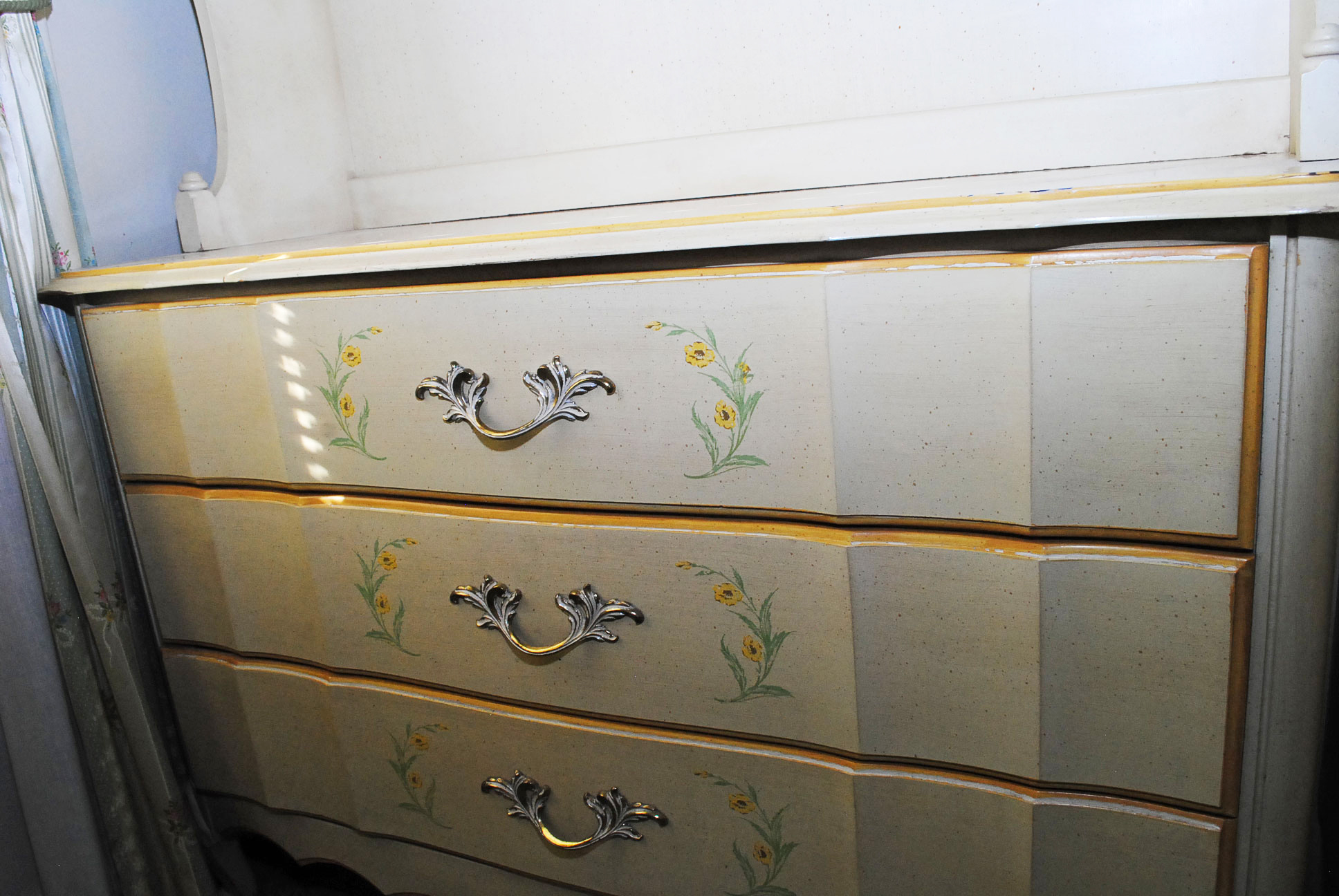 Painted French Provincial Chest With Bookcase and Desk With Chair by Broyhill