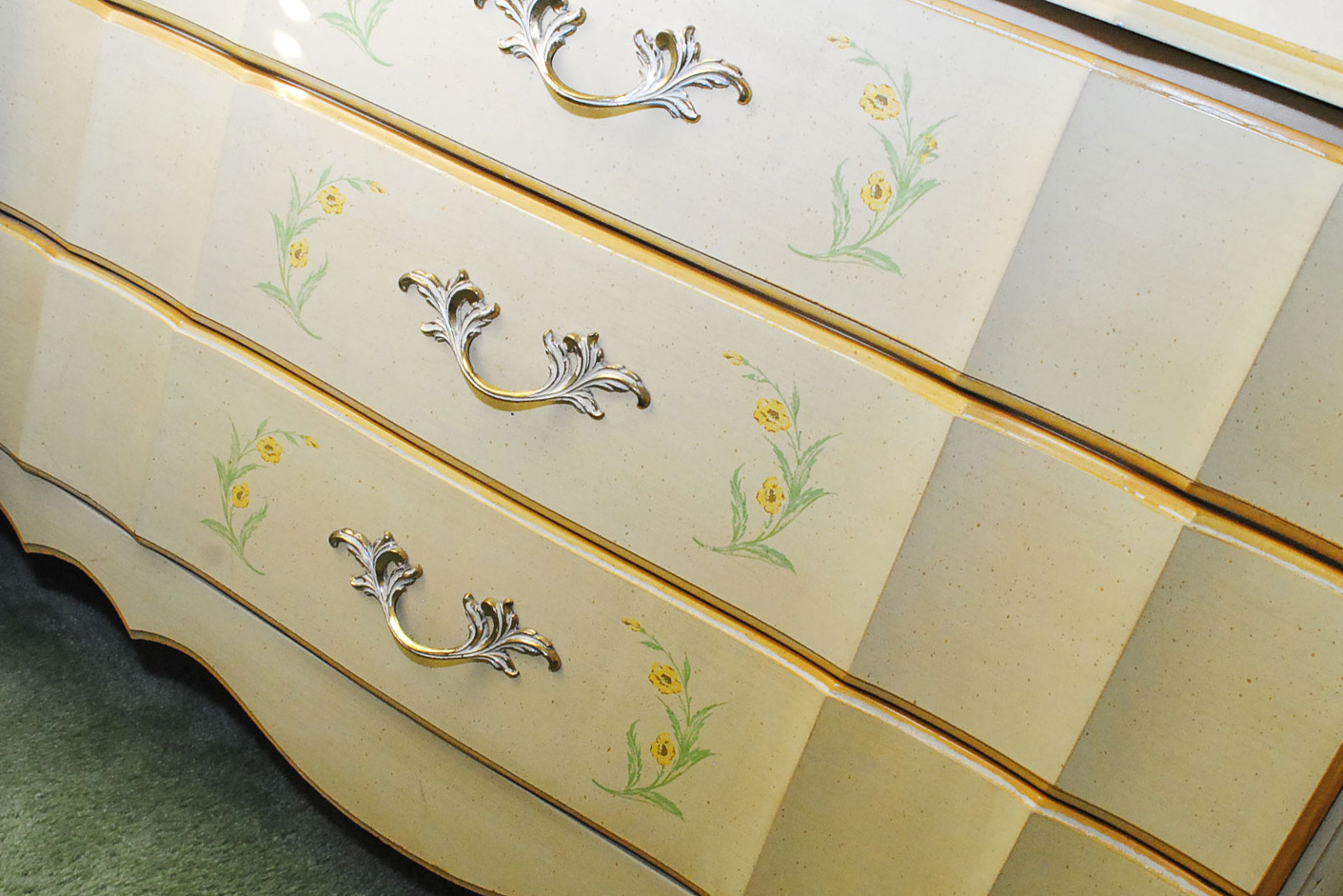 Painted French Provincial Chest With Bookcase and Desk With Chair by Broyhill