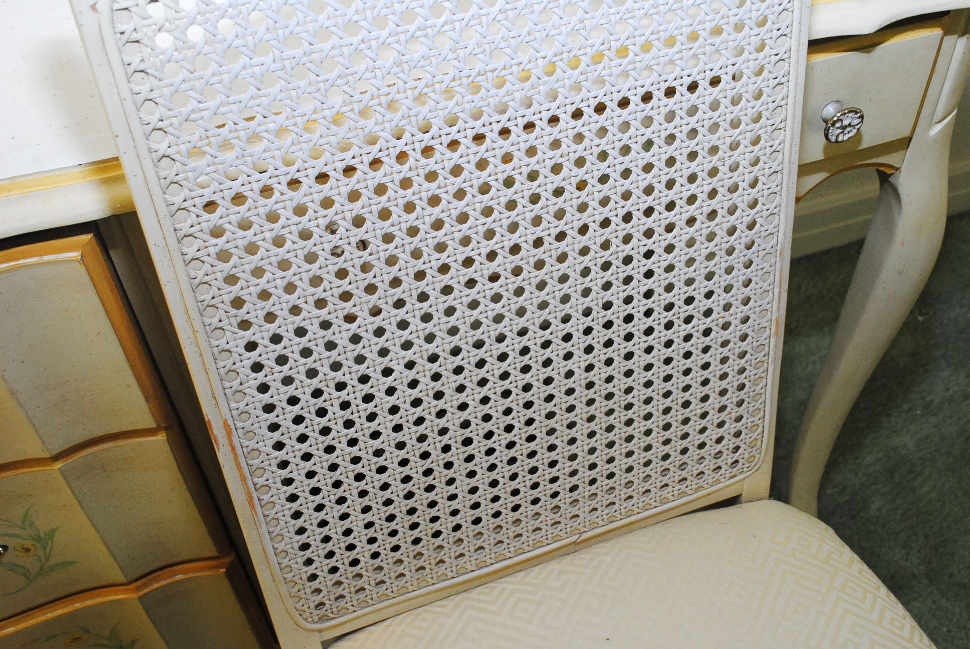 Painted French Provincial Chest With Bookcase and Desk With Chair by Broyhill