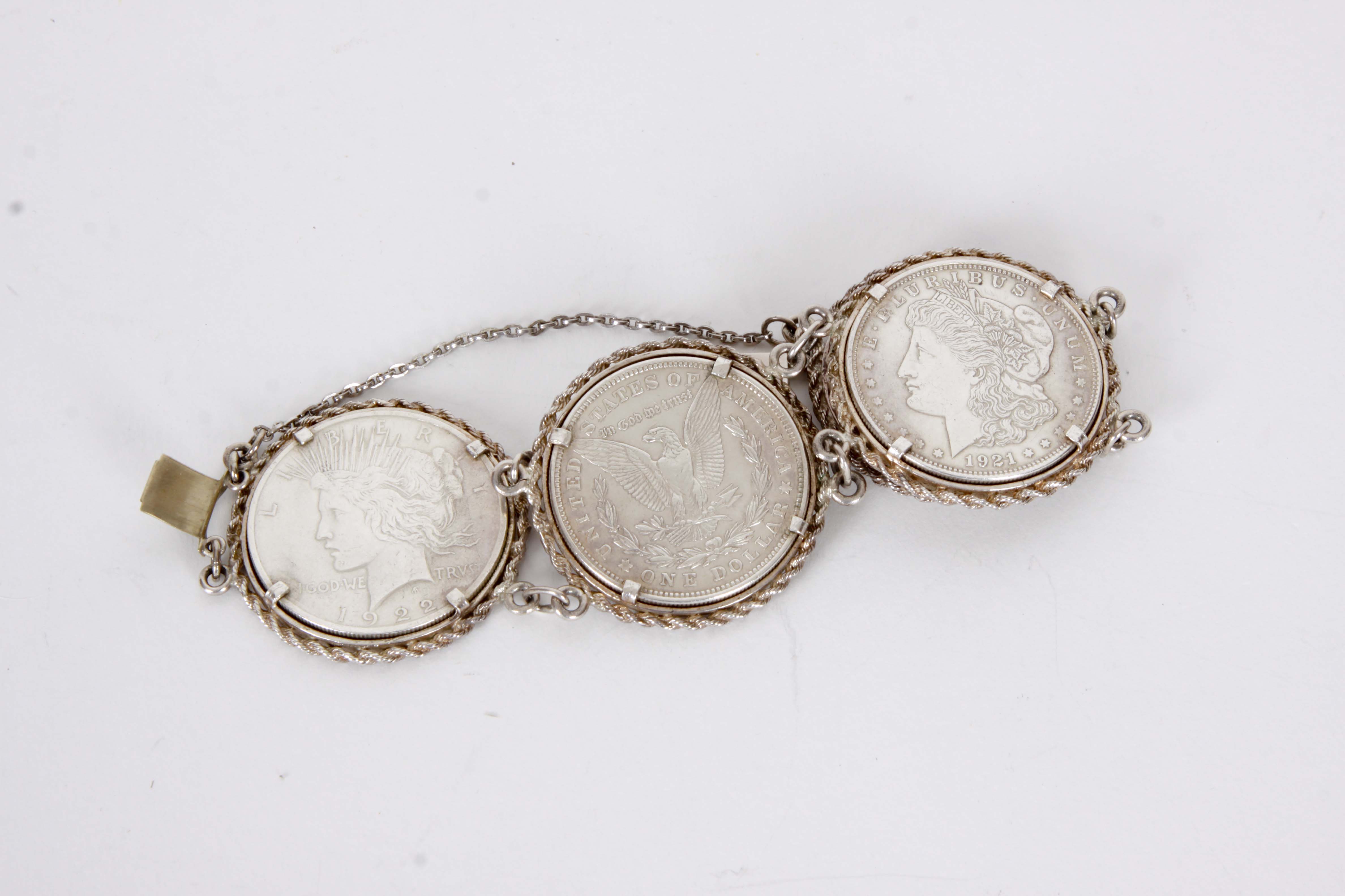 Sterling Silver Coin Bracelet and Pendant Necklace