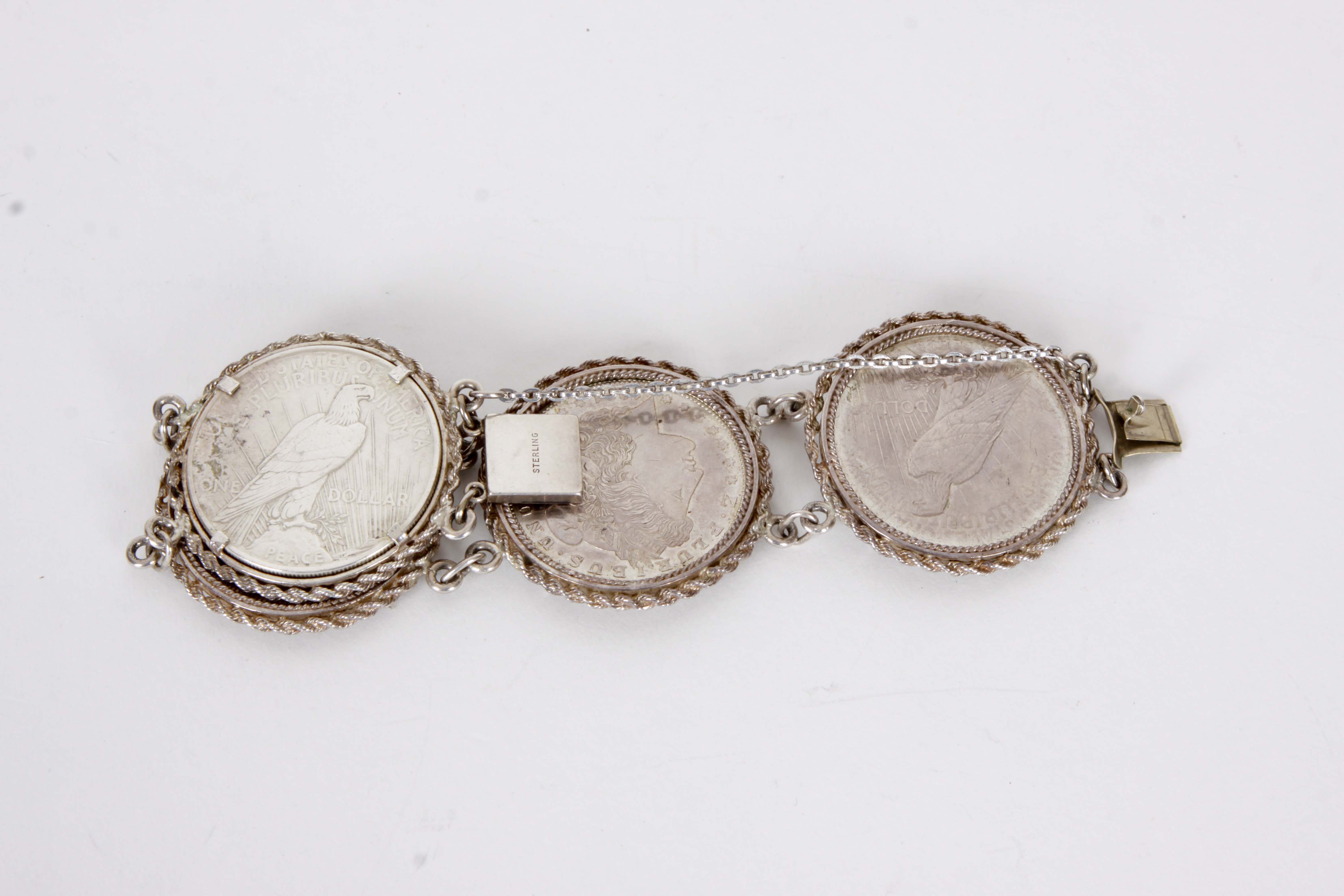 Sterling Silver Coin Bracelet and Pendant Necklace