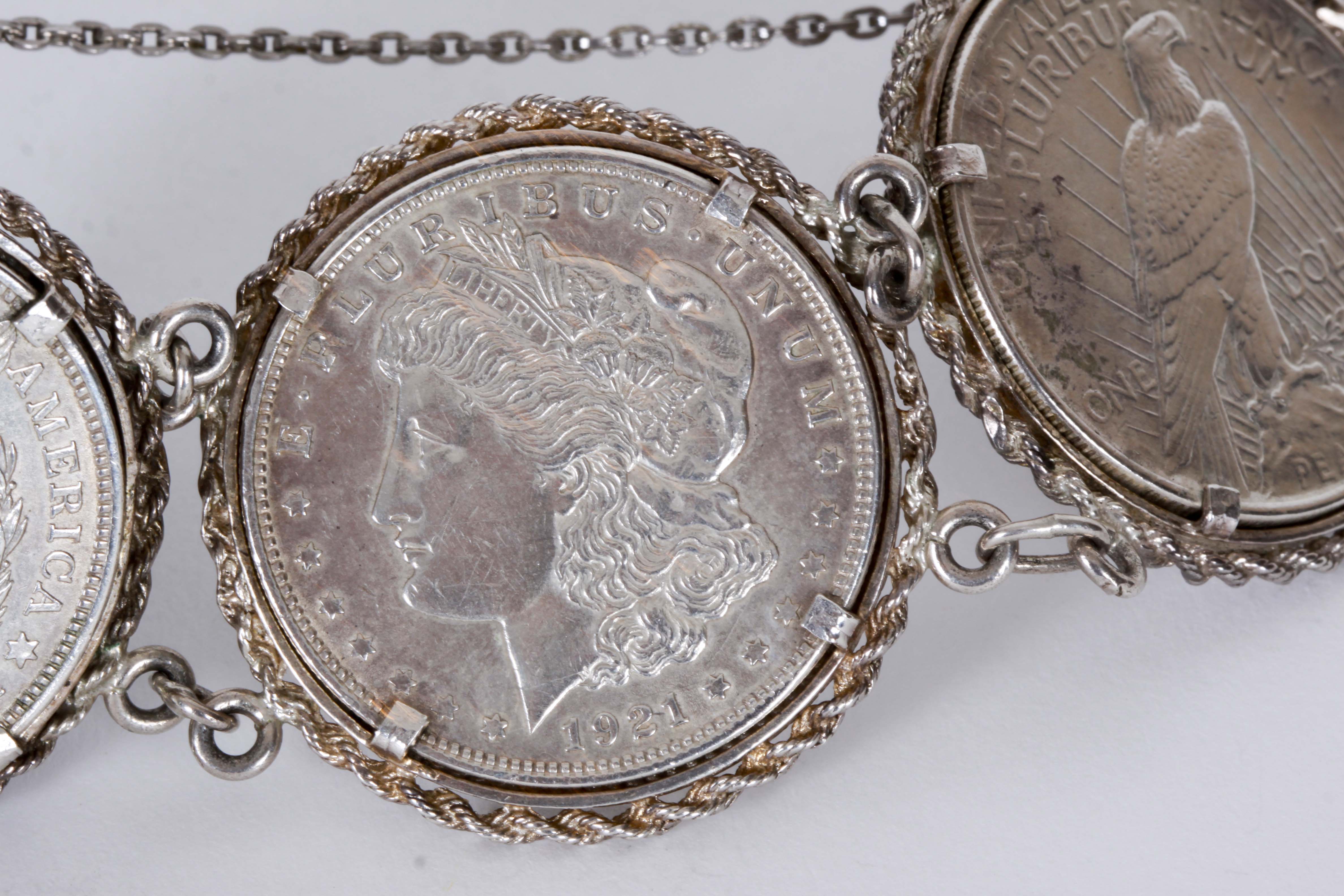 Sterling Silver Coin Bracelet and Pendant Necklace