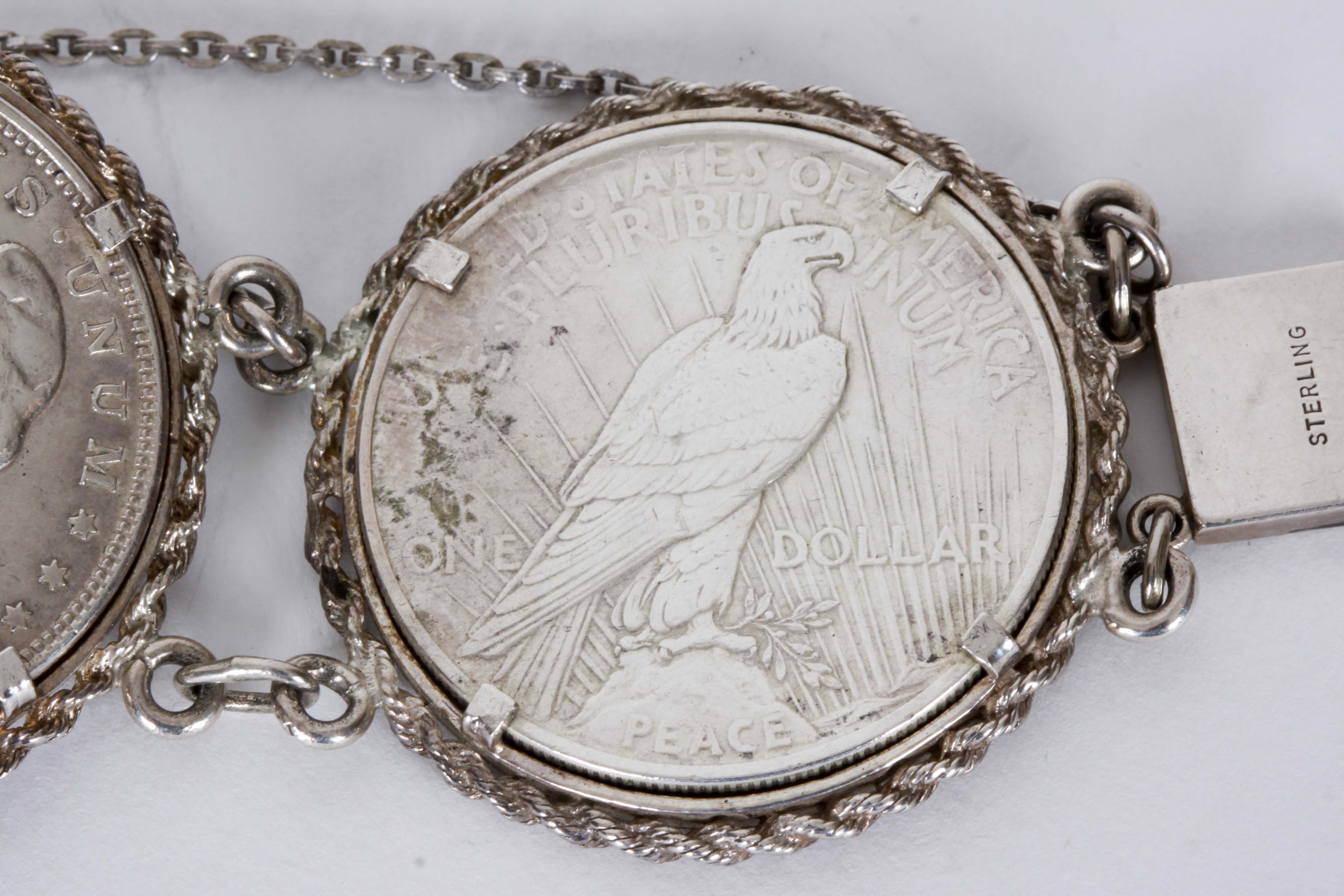 Sterling Silver Coin Bracelet and Pendant Necklace