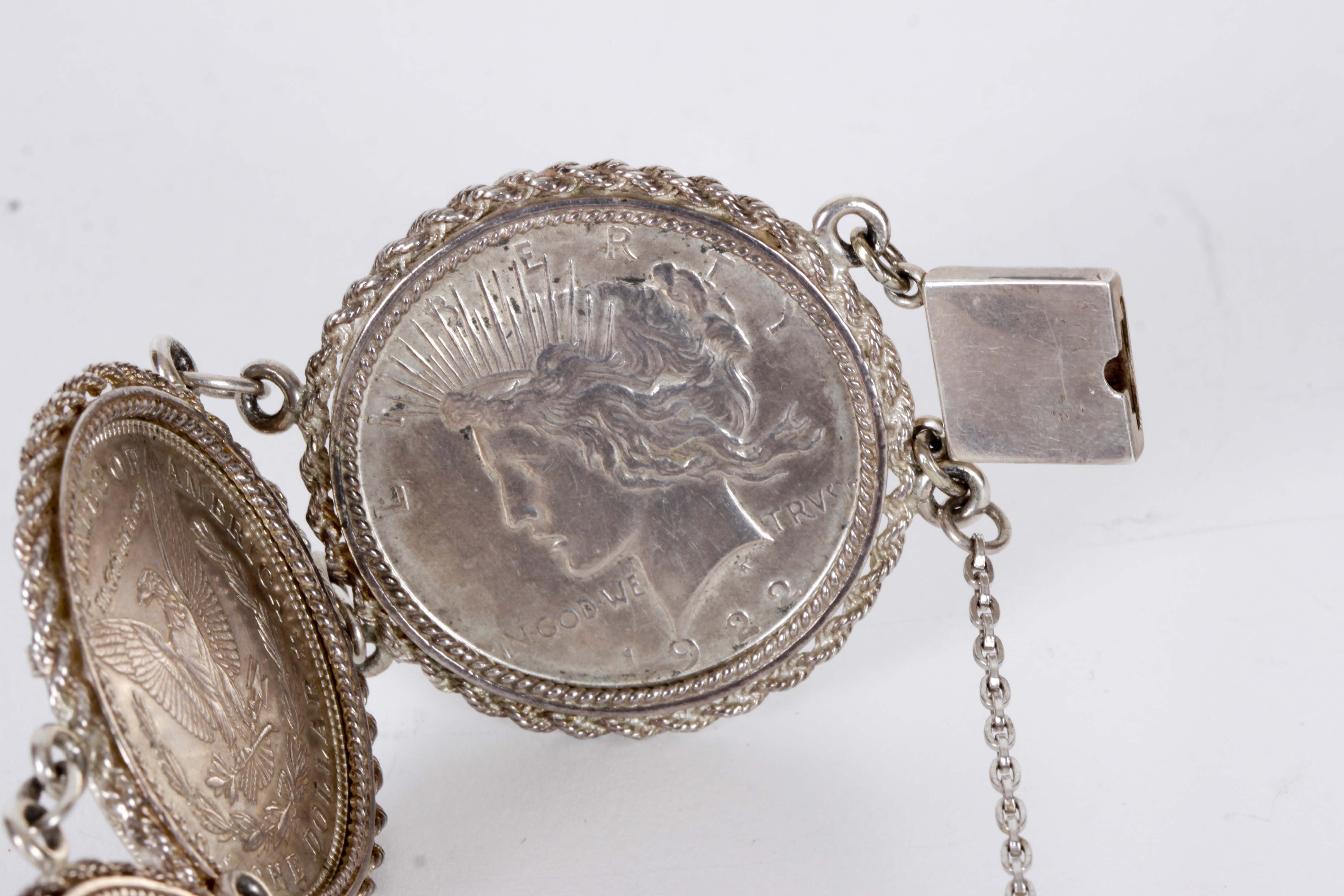 Sterling Silver Coin Bracelet and Pendant Necklace