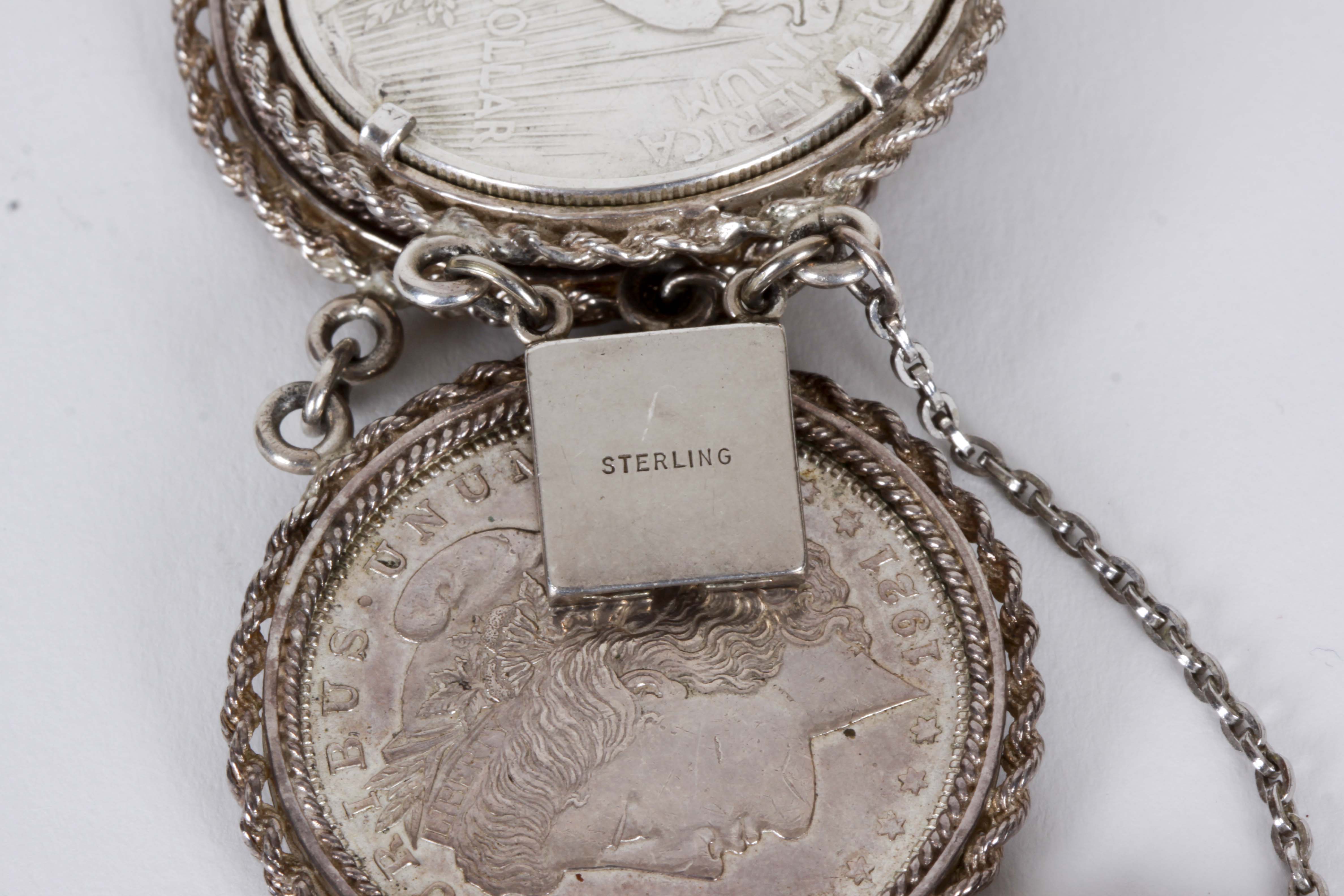Sterling Silver Coin Bracelet and Pendant Necklace