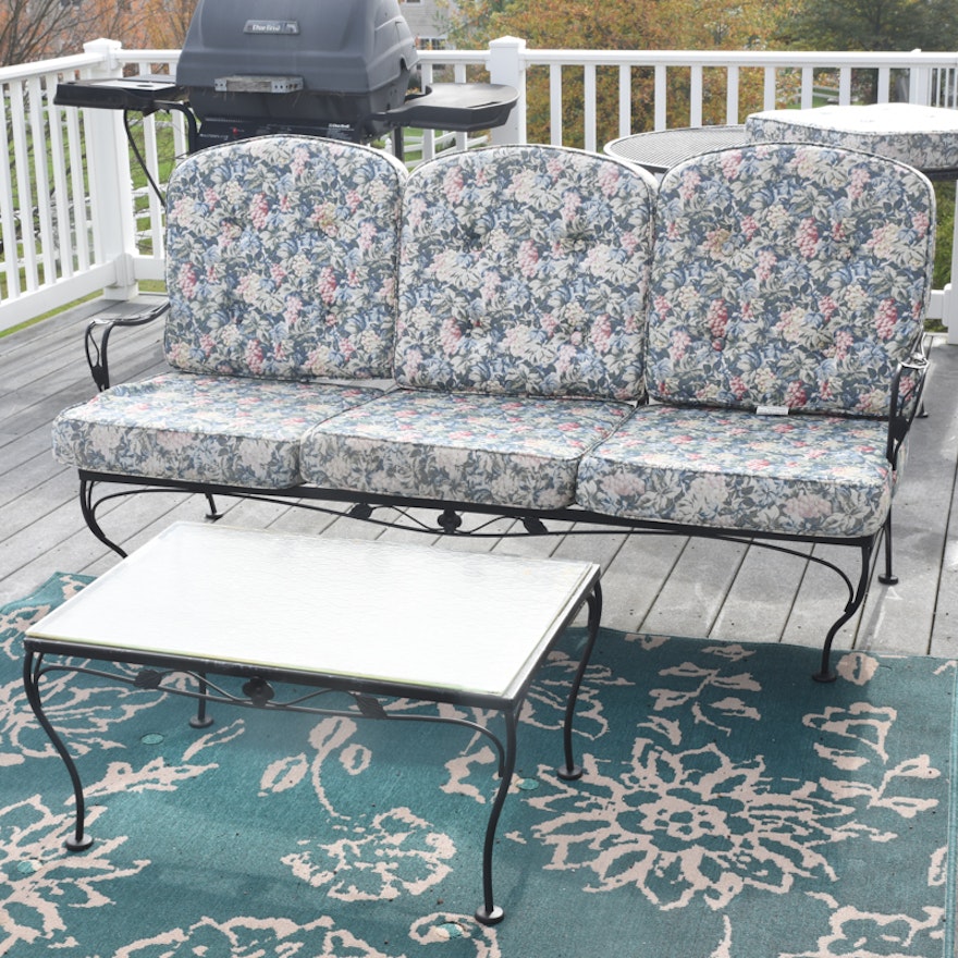 Vintage Wrought Iron Patio Sofa and Table