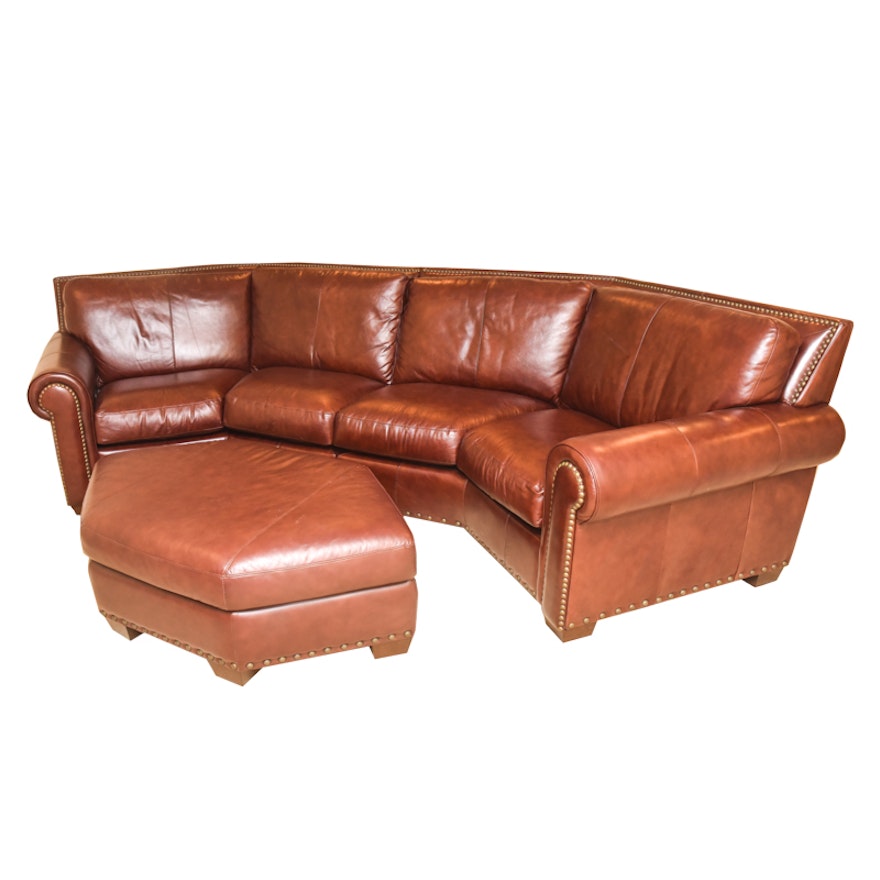 Brown Leather Curved Sectional Sofa with Ottoman by Star Furniture