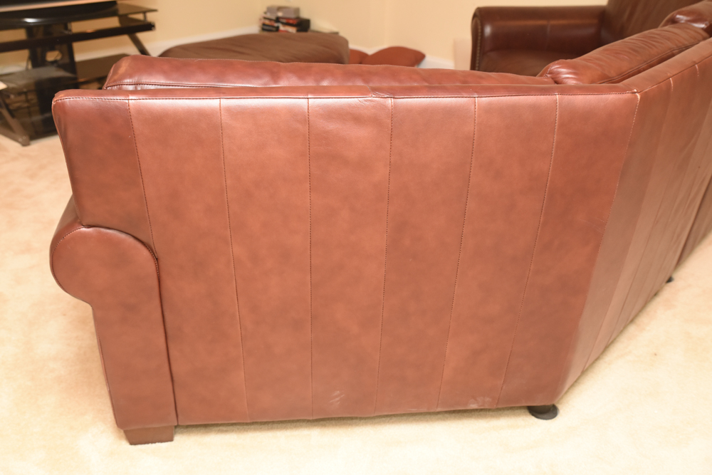 Brown Leather Curved Sectional Sofa with Ottoman by Star Furniture