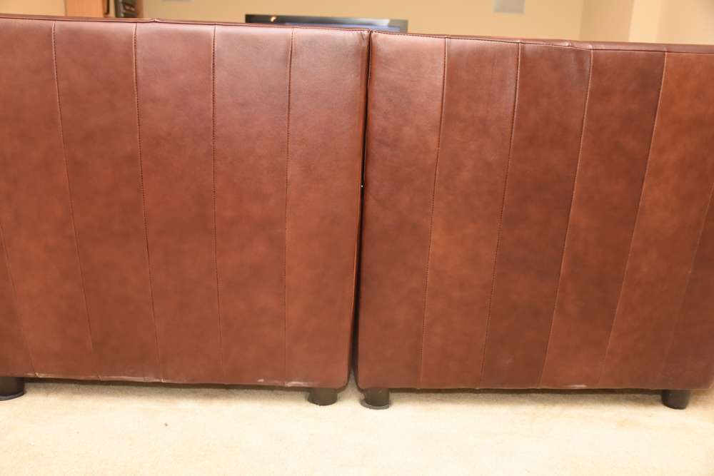 Brown Leather Curved Sectional Sofa with Ottoman by Star Furniture