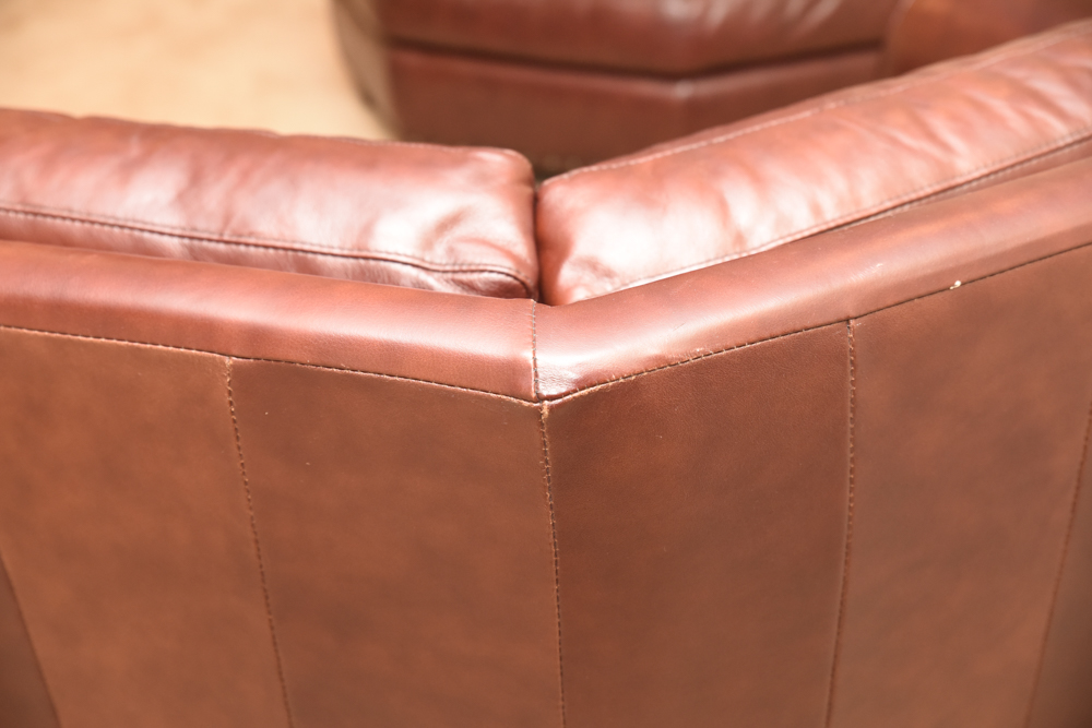 Brown Leather Curved Sectional Sofa with Ottoman by Star Furniture