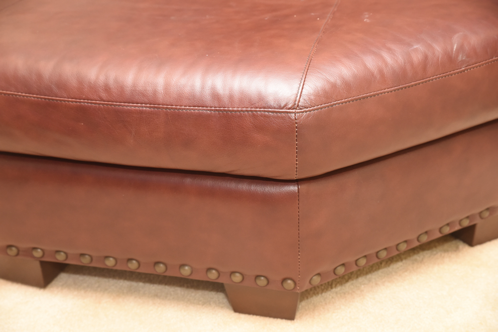 Brown Leather Curved Sectional Sofa with Ottoman by Star Furniture