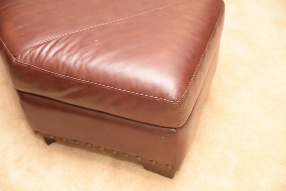 Brown Leather Curved Sectional Sofa with Ottoman by Star Furniture