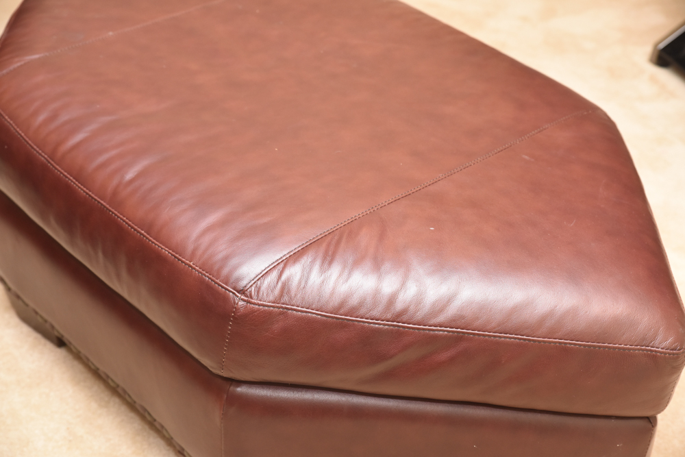 Brown Leather Curved Sectional Sofa with Ottoman by Star Furniture