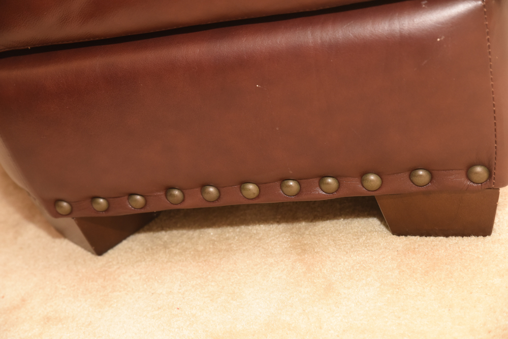 Brown Leather Curved Sectional Sofa with Ottoman by Star Furniture