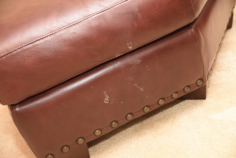 Brown Leather Curved Sectional Sofa with Ottoman by Star Furniture