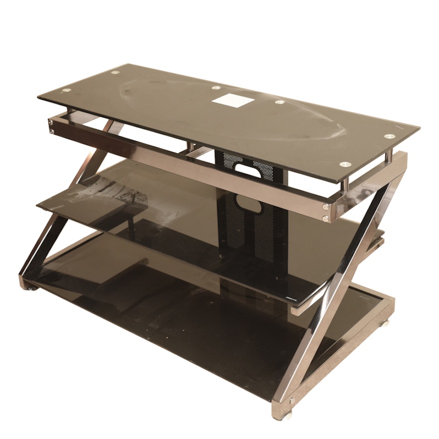 Contemporary Glass and Metal Entertainment Console