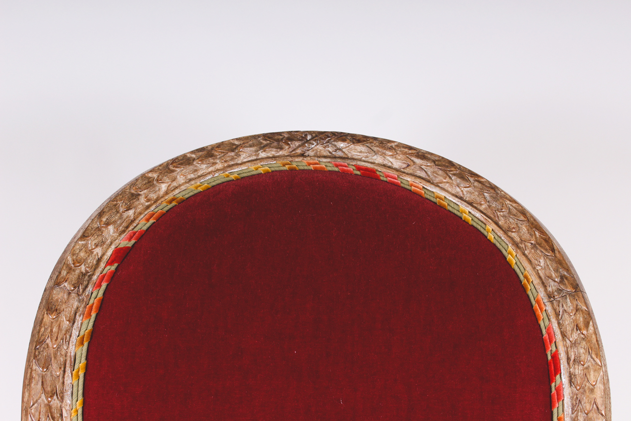 Set of Eight Louis XVI Style Dining Chairs with Red Velvet Upholstery