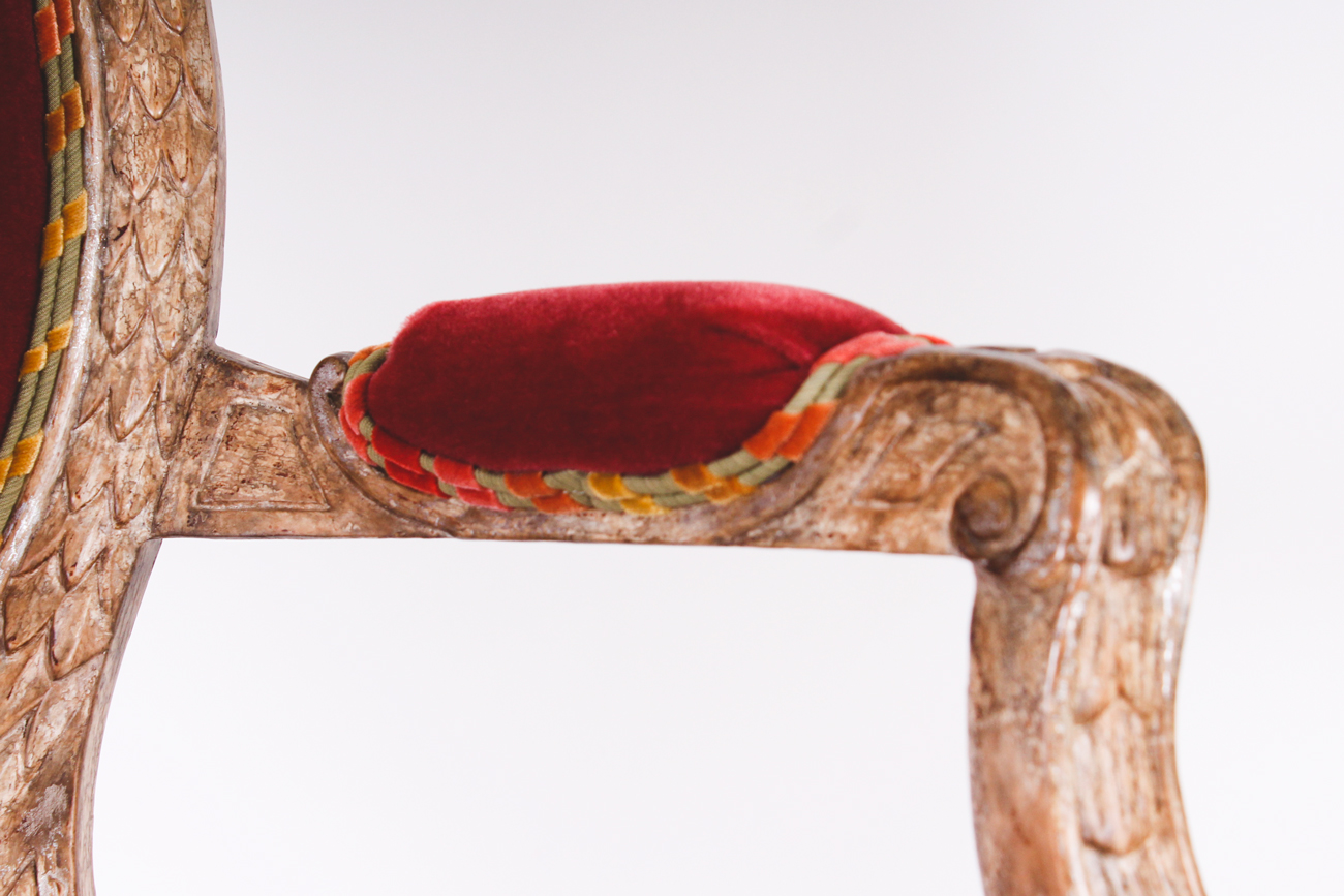 Set of Eight Louis XVI Style Dining Chairs with Red Velvet Upholstery