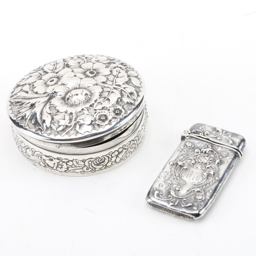 Gorham Repoussé Sterling Silver Trinket Box with Sterling Match Case