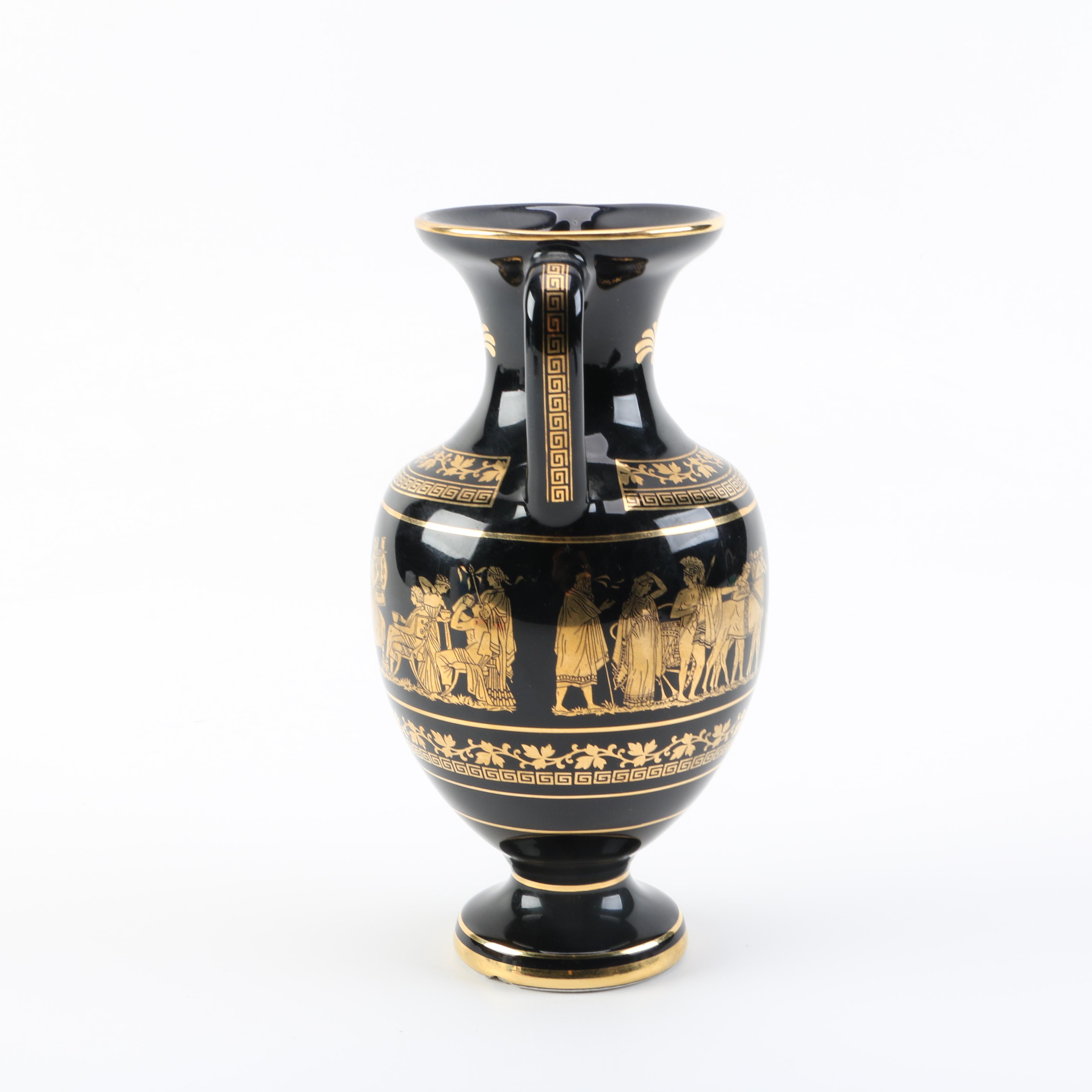 Contemporary Reproduction Grecian Urn with 24K Gold Detail