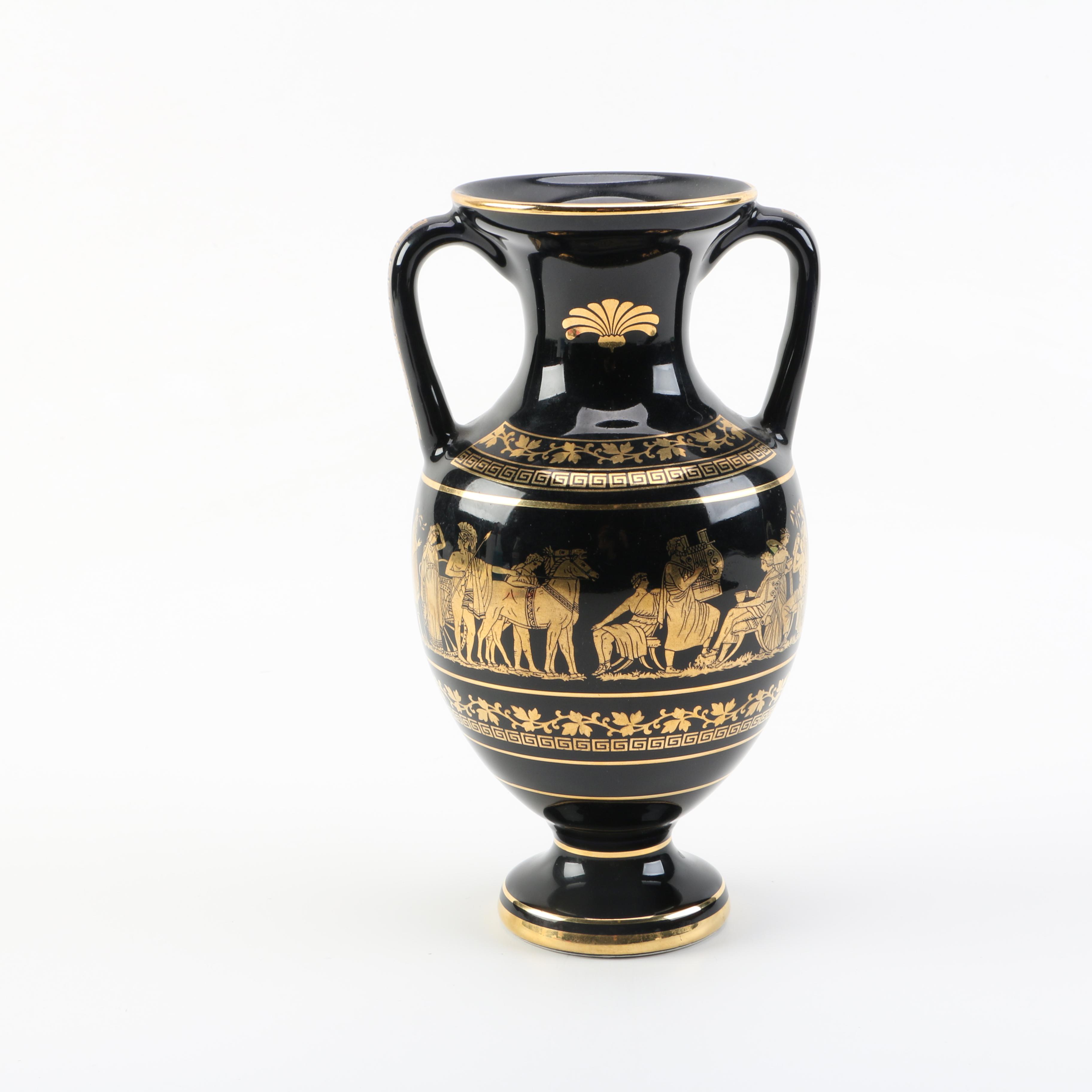Contemporary Reproduction Grecian Urn with 24K Gold Detail