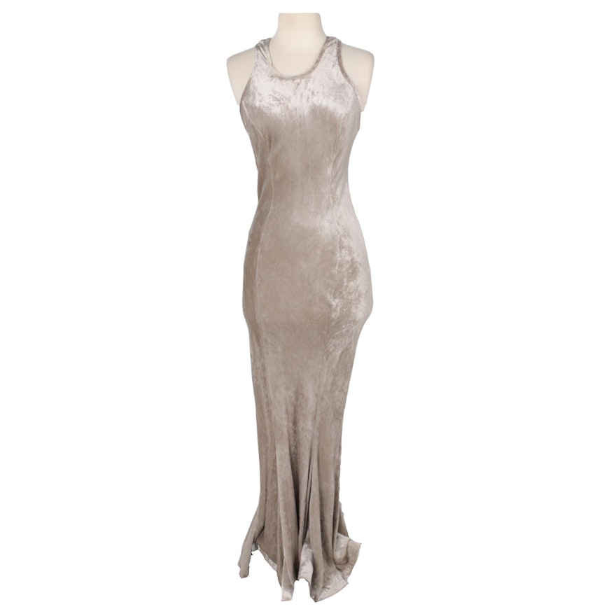 Vintage 1980s Omo Norma Kamali Grey Velvet Dress