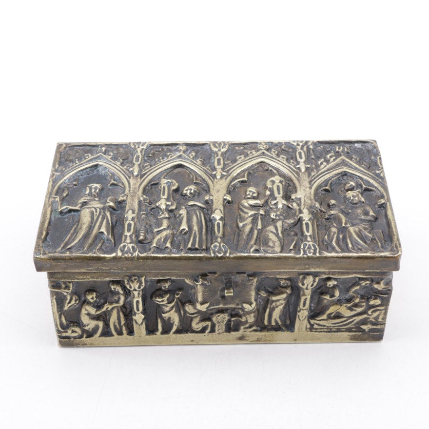 Embossed Figural Brass Box