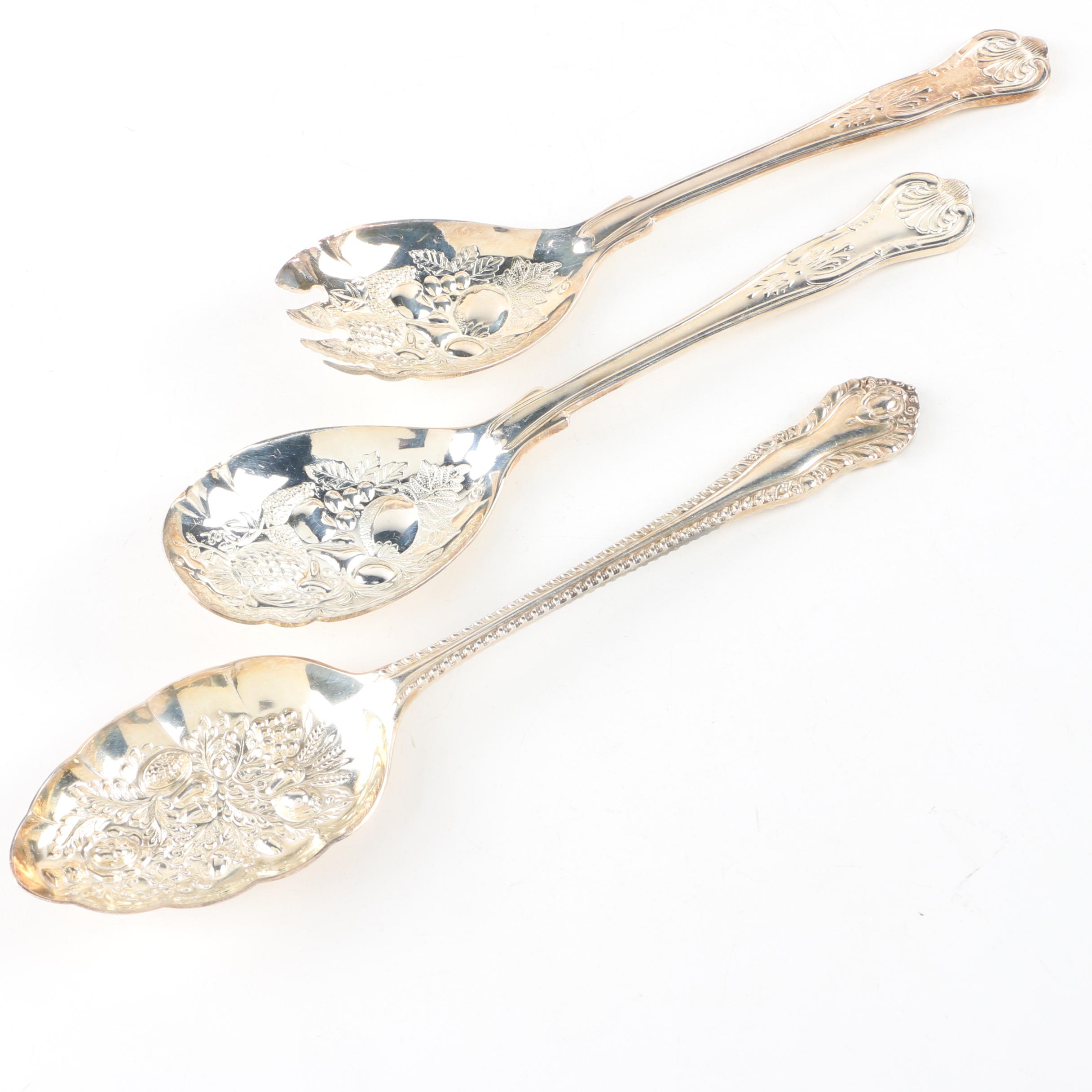 English and Italian Repoussé  Silver Plate Serving Utensils