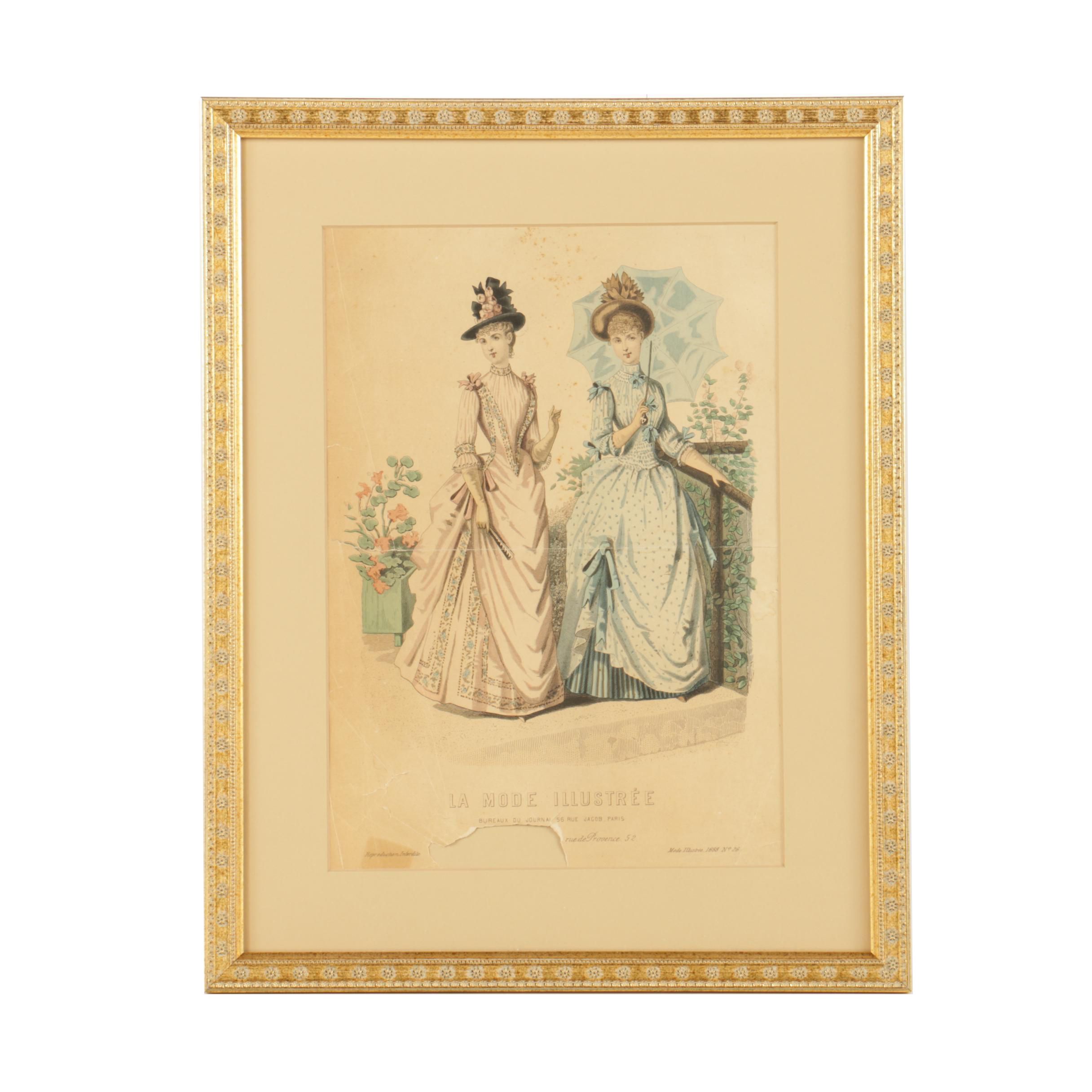 1888 French Hand Colored Fashion Plate from "La Mode Illustrée"