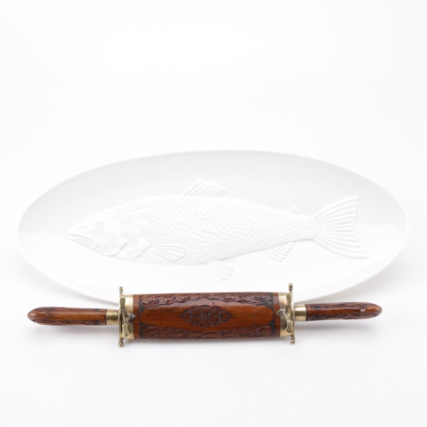 Carving Knife Set with Wood Sheath and Oval Platter