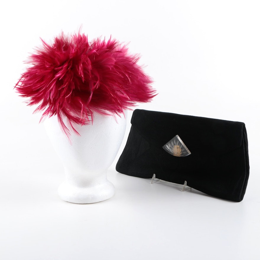 Vintage Corde Clutch and B. Altman & Co. Feather Headpiece