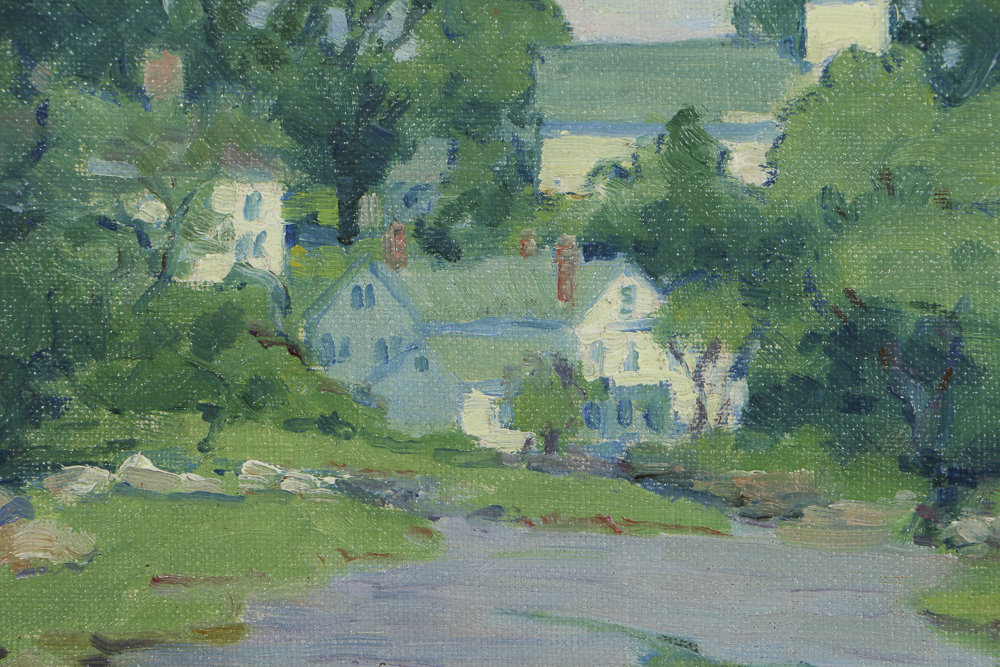 J. Alden Weir Oil Painting on Canvas Board of Impressionist Landscape