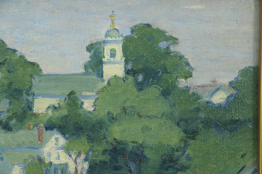 J. Alden Weir Oil Painting on Canvas Board of Impressionist Landscape