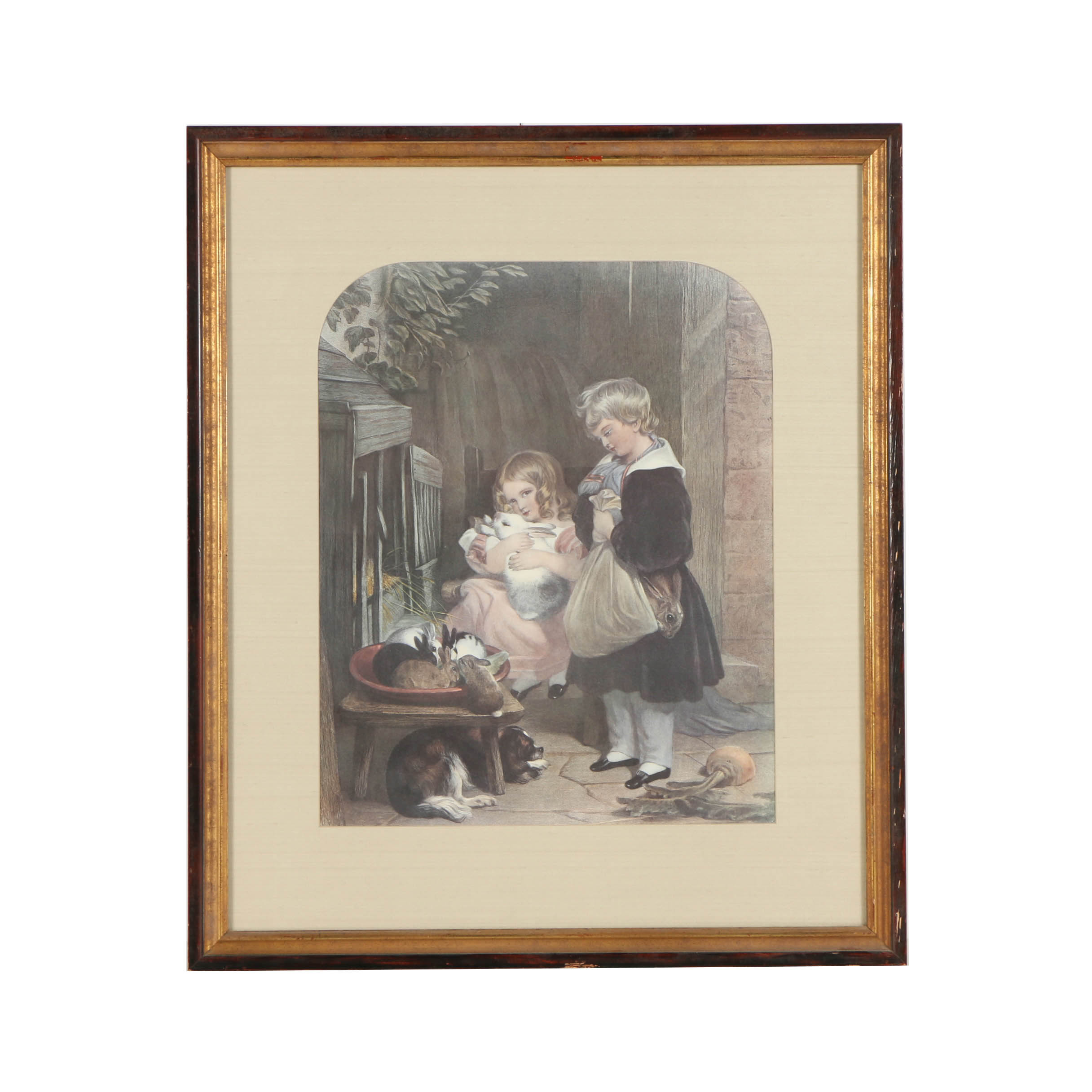 Offset Lithograph on Paper After Edwin Henry Landseer "Children and Rabbits"