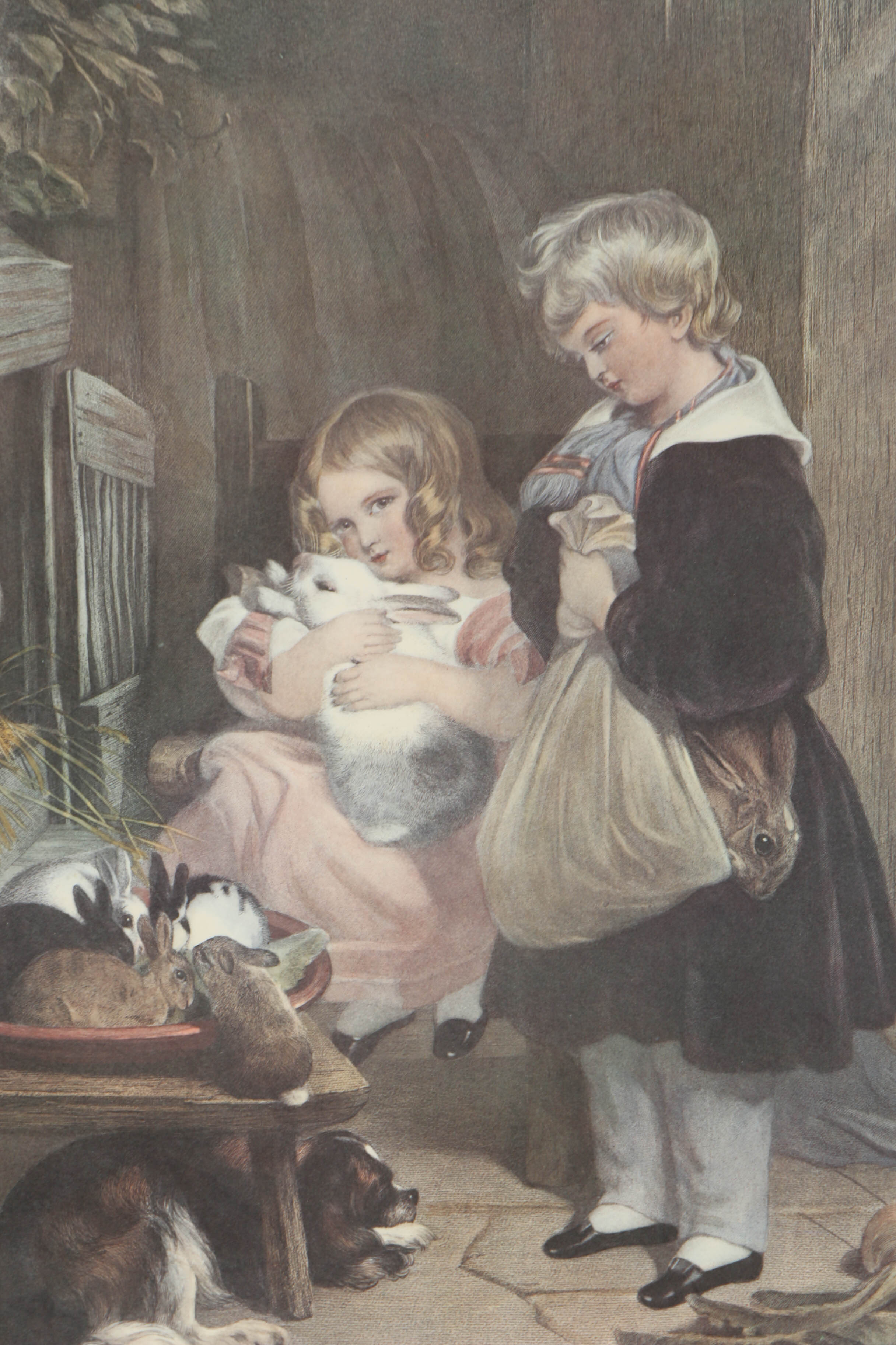 Offset Lithograph on Paper After Edwin Henry Landseer "Children and Rabbits"