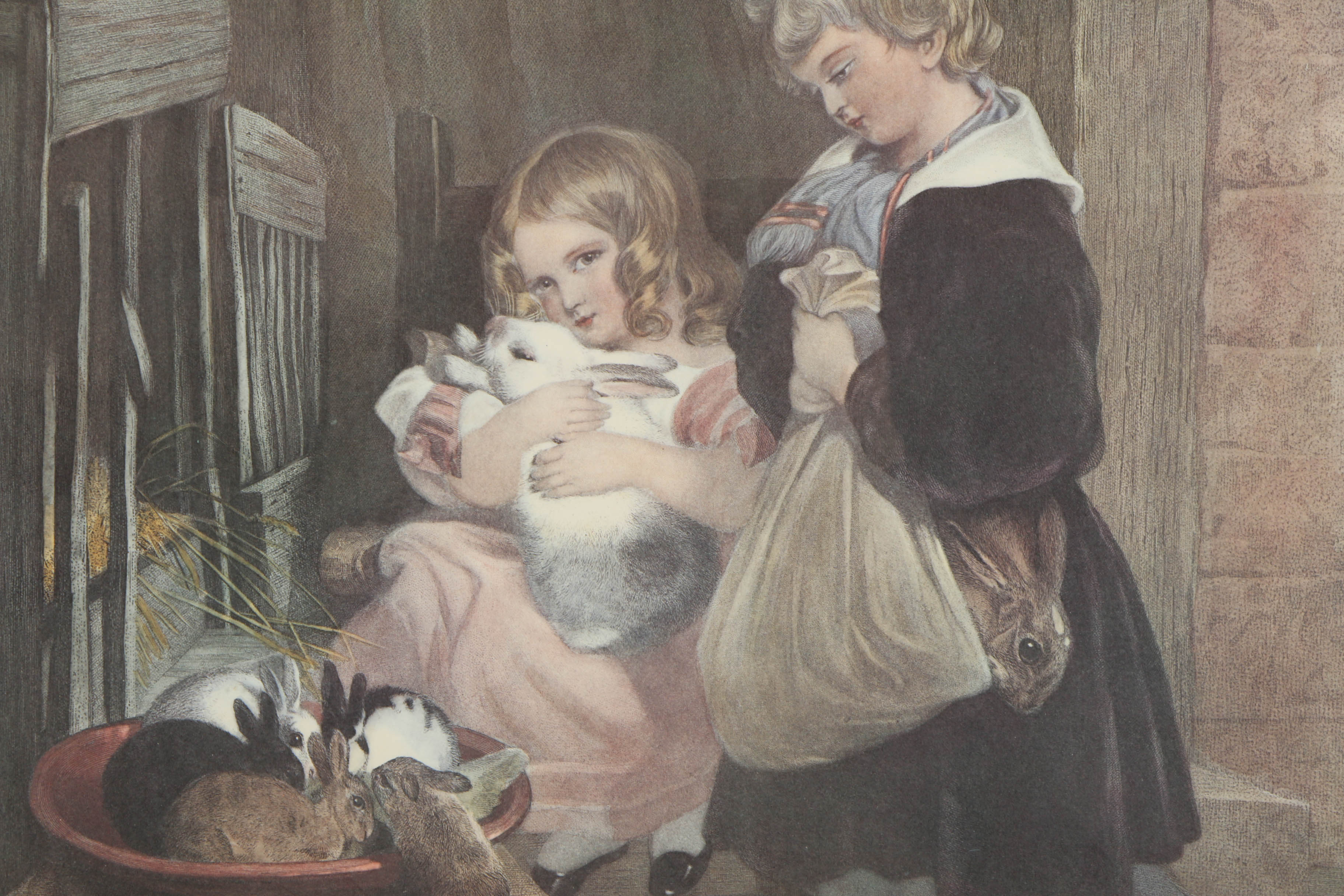 Offset Lithograph on Paper After Edwin Henry Landseer "Children and Rabbits"