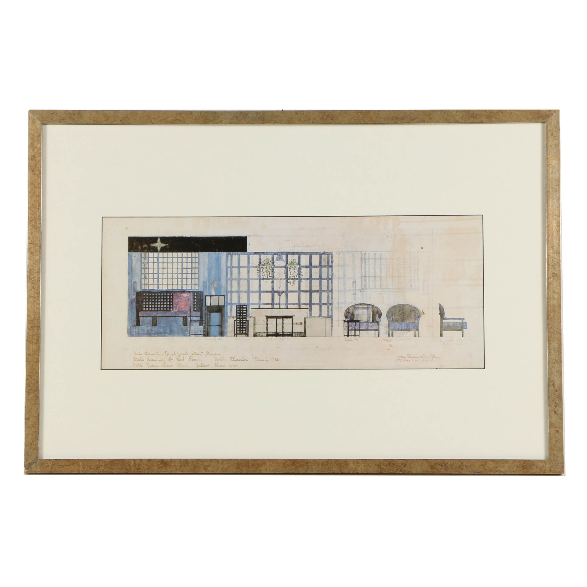 Offset Lithograph After Interior Design Elevation Drawing