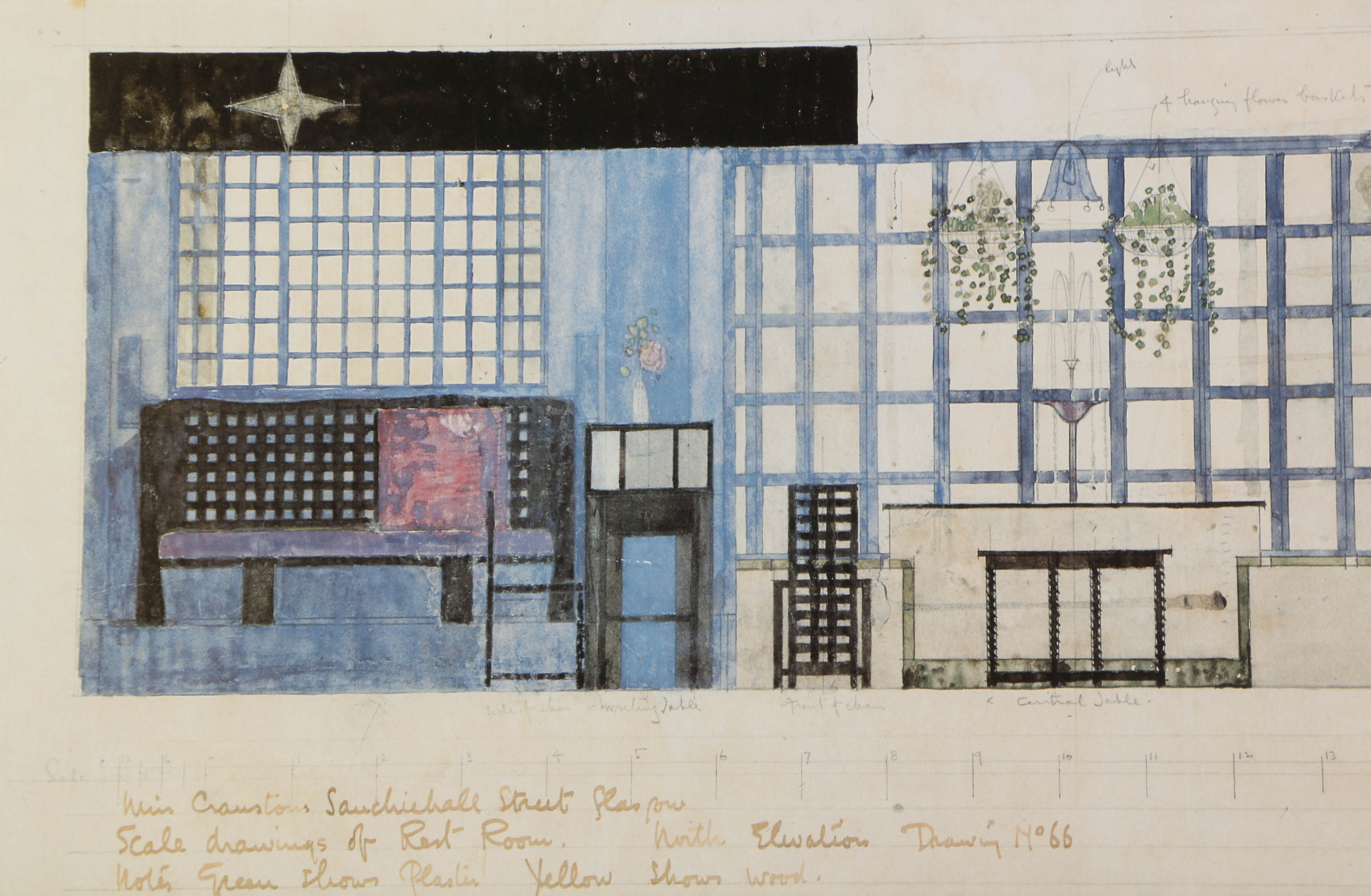 Offset Lithograph After Interior Design Elevation Drawing