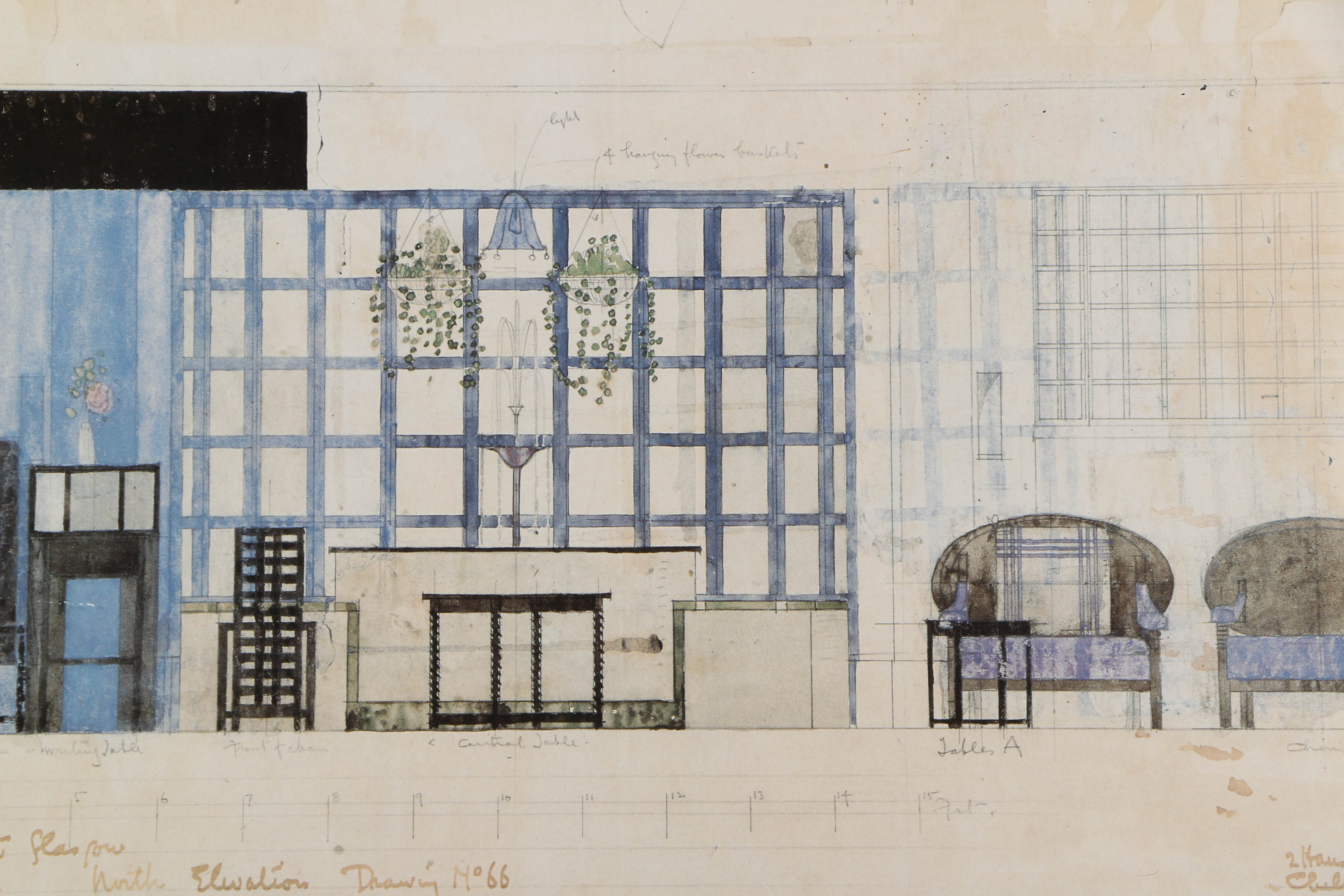 Offset Lithograph After Interior Design Elevation Drawing